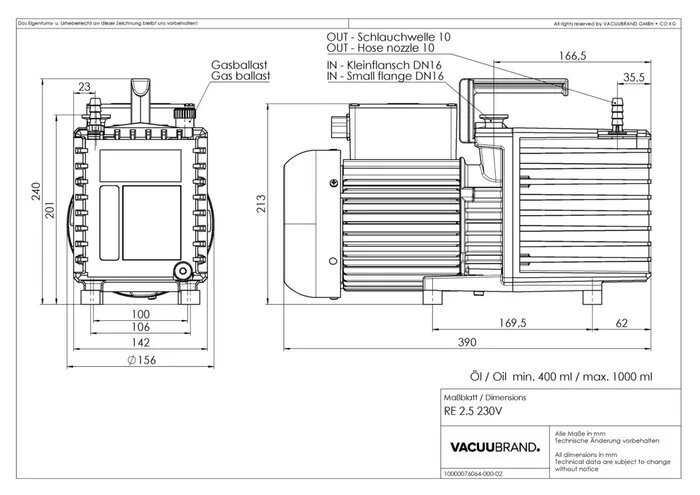 Vacuubrand RE 2.5 olajrotációs vákuumszivattyú, egy fokozatú
