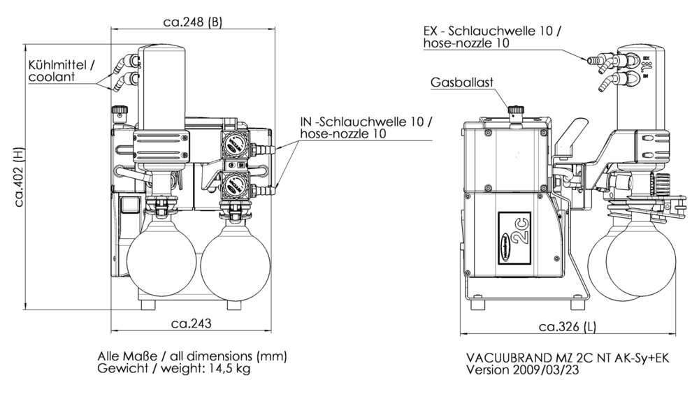 Vacuubrand MZ 2C NT +AK SYNCHRO +EK membrán vákuumszivattyú