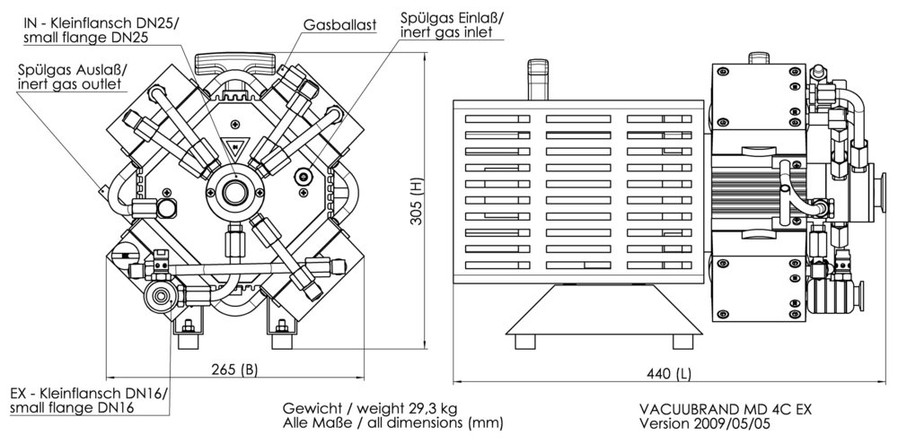 Vacuubrand MD 4C EX robbanásbiztos kémiai membrán vákuumszivattyú